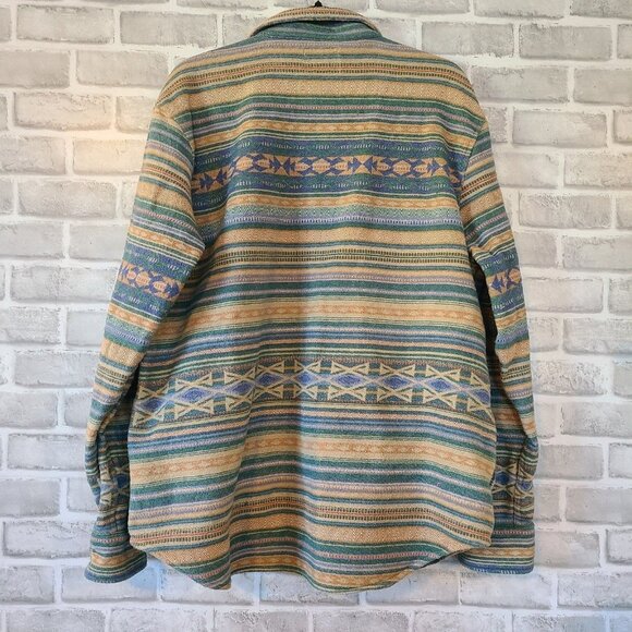 Lucky Brand Southwestern Navajo Print Chamois Flannel Shirt Jacket Mens XL - Picture 2 of 8